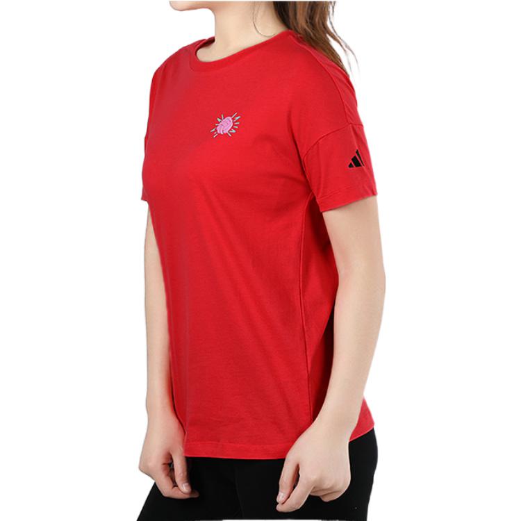 adidas Футболка с графическим принтом и круглым вырезом, с коротким рукавом, женская, красная FT2929