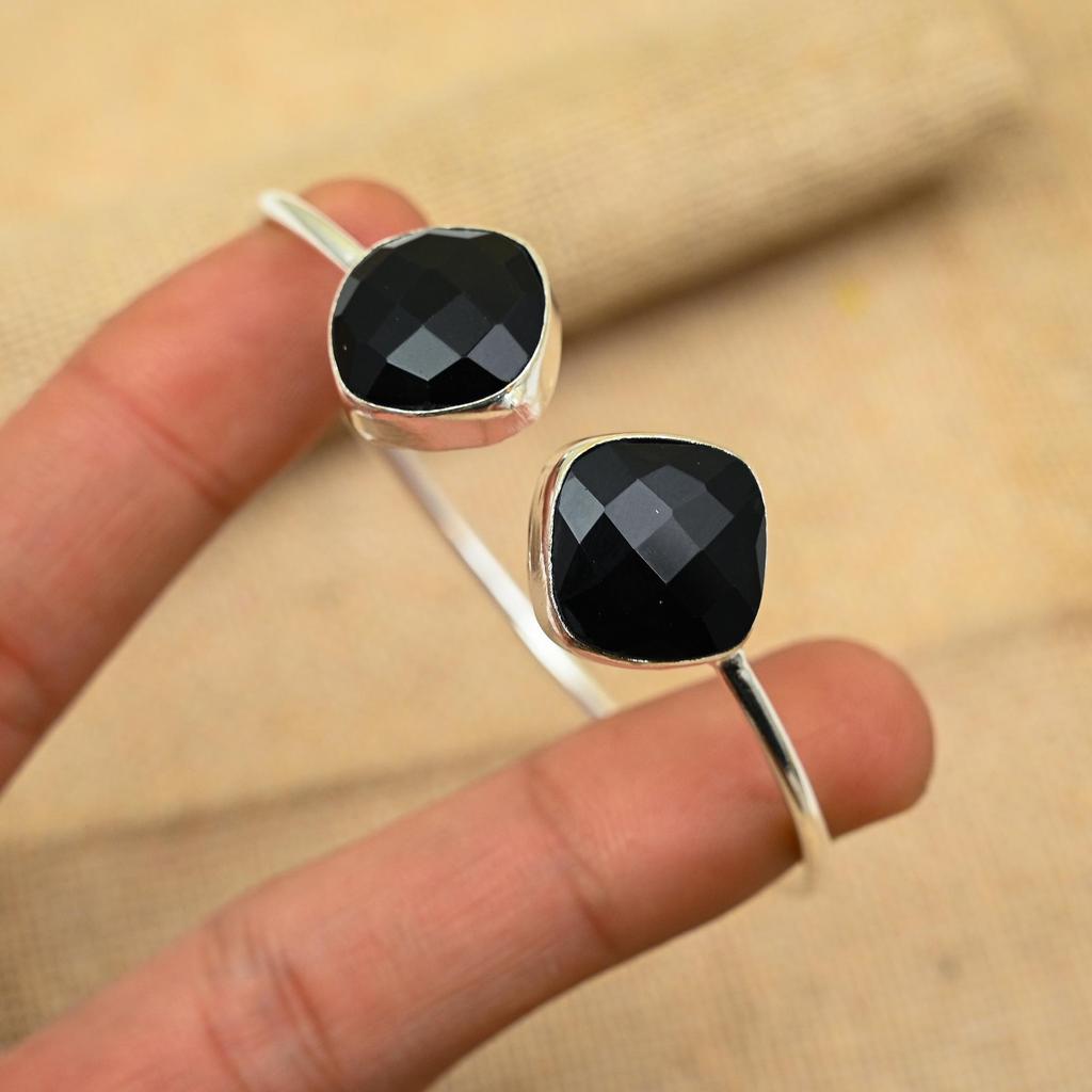 Черная шпинель, драгоценный камень ручной работы, стерлинговое серебро 925 пробы, ювелирные манжеты для свадебного подарка