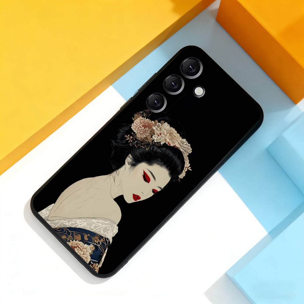 J-Japan Style Ukiyo-e Cool Phone Case For Samsung Galaxy A 73,72,51,53,52,71,22,5G,Note,J7,8,9 Soft Black Cover