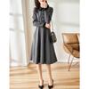 Платье с воротником поло осень и зима новое ретро контрастные цвета средняя и длинная юбка талия и тонкая юбка-рубашка A-word