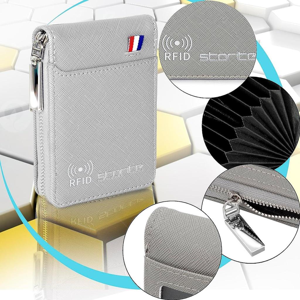 Storite импортный RFID искусственная кожа 9 слотов вертикальный держатель для кредитных и дебетовых карт кошелек для денег на молнии кошелек для монет для мужчин и женщин (Серый, 11,5x2x8 см)
