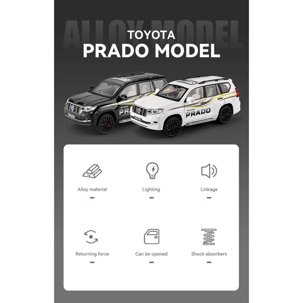 1/18 Scale Toyota Prado SUV Off-road Vehicle Alloy Scale Car Model Diecast Metal Sound and Light Collection Children Toy Car Vehicle Gift