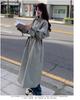 Women's Korean-Style Gray-Green Windbreaker Jacket, Autumn 2024 High-End Mid-Length Coat