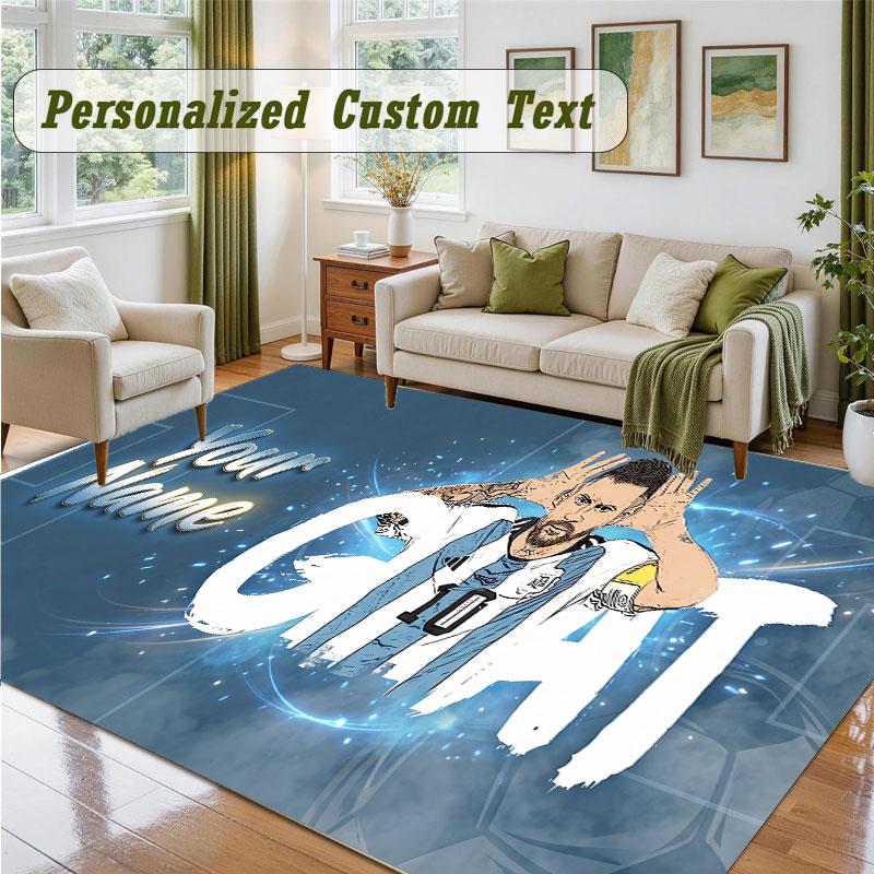 Crystal Velvet Square Rug Custom NameLionel Messi Pattern Non Slip Home Floor Decor Rug