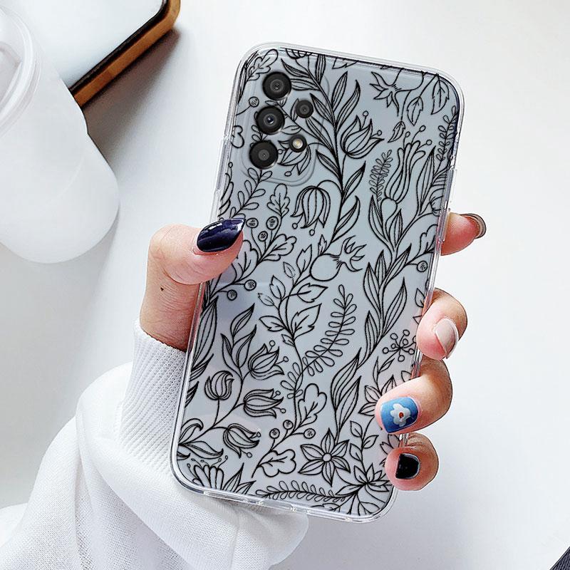 Чехол для телефона Samsung A53 5G A33 Цветочный силиконовый чехол для Samsung Galaxy A73 Fundas Coque Прозрачный мягкий Capas Цветочный ТПУ
