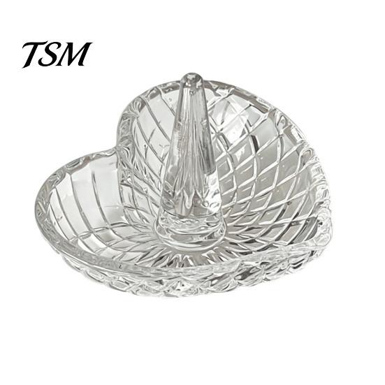 Crystal Ring Holder for Jewelry Glass Holder, Water Ripple Elegant Dish, Clear Wedding Keeper Ceremony Decorative Trinket Tray Bedside Table