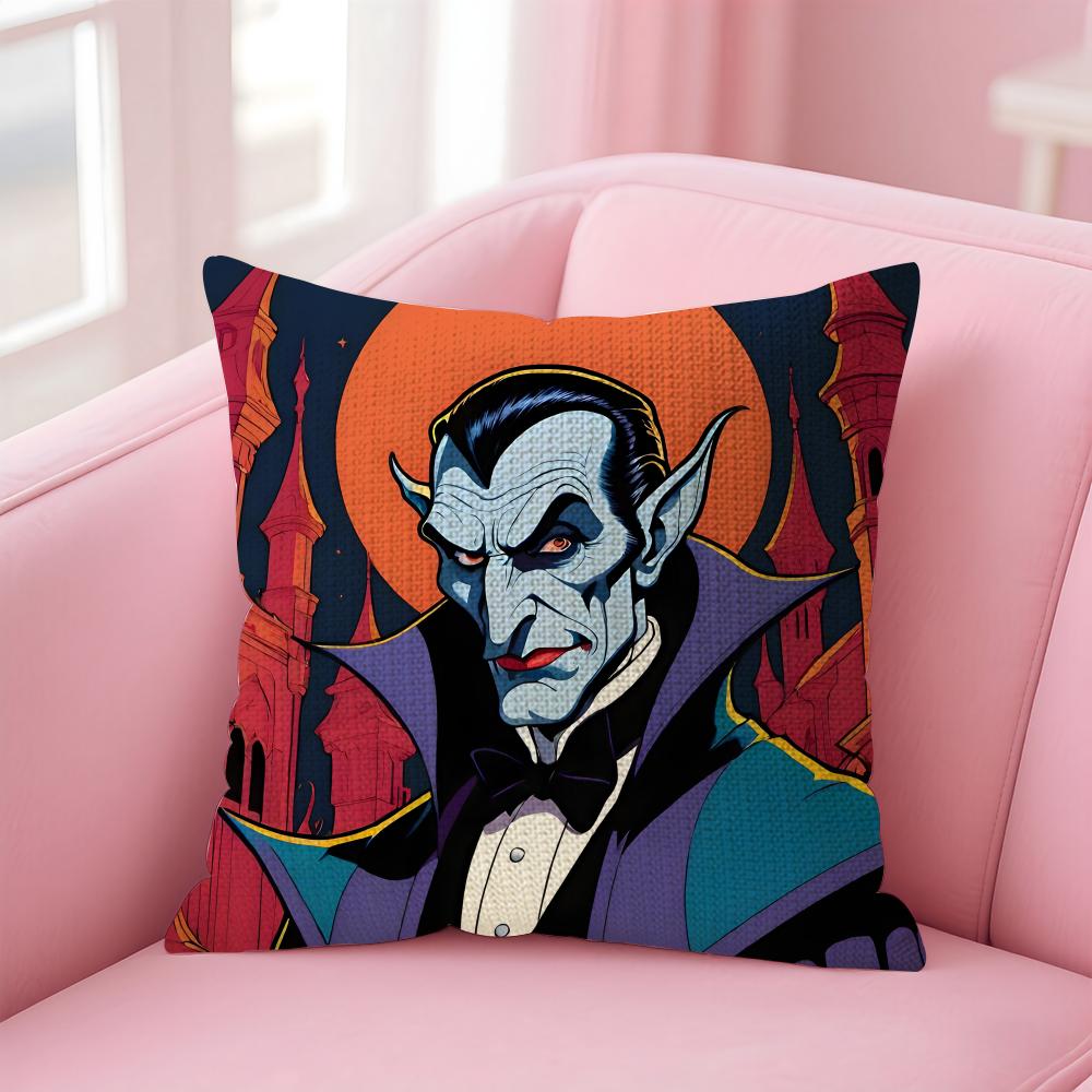 DDracula Horror Movie Cushion Cover Natural Linen Pillow Case DoubleSided Print Decorative Sofa Pillowcase Home Decor Gift