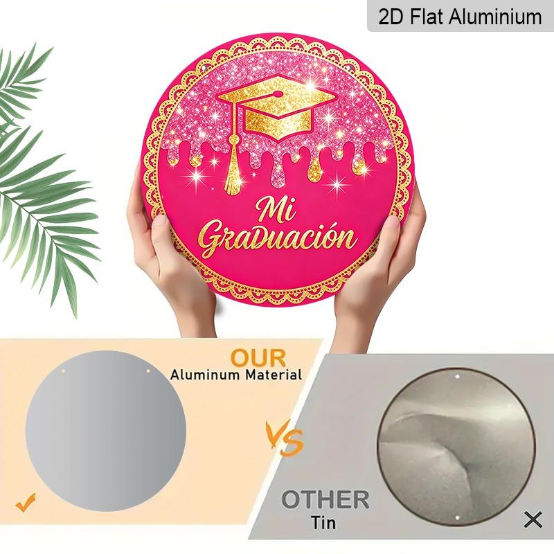2D Flat Aluminum Graduation-themed Wall Hanging, Available in Multiple Sizes, Featuring A Spanish-style Pink and Gold Glitter Graduation Cap Design