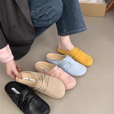 Одна сумка-лепесток, голова и полутапочки женские, весенняя новая обувь, ретро, круглый носок, универсальная толстая подошва, мягкая кожа