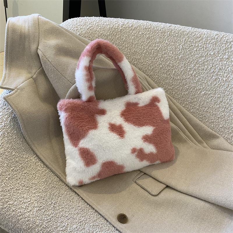 Fashion leopard print milk zebra plush shoulder women's bag cute women's small bag portable cross crossbody