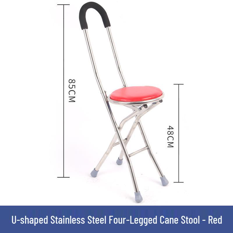 Multi-functional Anti-slip Folding Cane Stool for Elderly – Lightweight and Four-legged Chair for Outdoor Walking