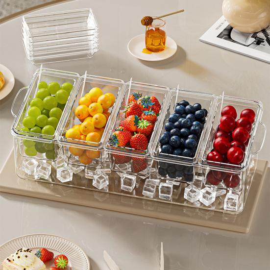Поднос для фруктов Yousheng, ящик для хранения продуктов с 5 отделениями, большая вместимость, не содержит BPA, прозрачный, многоцелевой, для фруктового салата