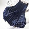 Women 11 Colors Satin Pleated Midi Skirt Elegant Elastic Waist Solid Color A-line Skirt