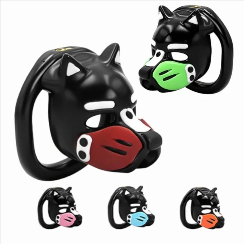 New Dog Head Chastity Cage with Colorful Mask and 6 Penis Rings BDSM K9 Training Fetish Gay Anti-Cheating Adult Toy for Men 18+