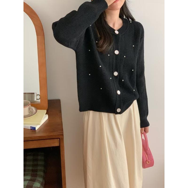 Кардиган из бисерной вязки для тяжелой промышленности, новый весенний, темпераментный, с продвинутым чувством, свободная куртка-свитер для женщин