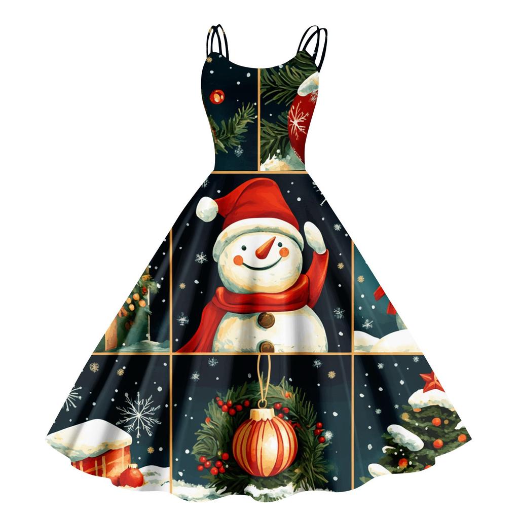 Женские рождественские подарки, напечатанная шапка Санты, сексуальное платье с открытыми плечами в стиле панк-винтаж