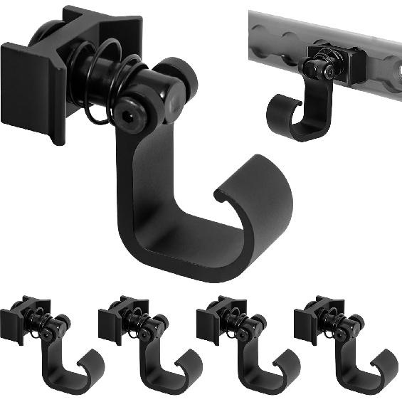 L Track Single Stud Fitting With Gear Hook L-Track Spring Loaded Adjustable Gear Hook, Pack Of 5, Black