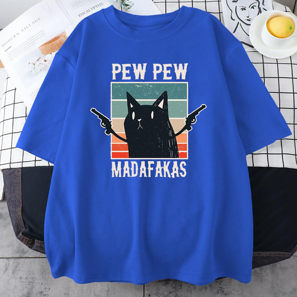 Мужские хлопковые футболки с принтом Pew Madafakas Black Cat, винтажные повседневные топы с короткими рукавами и круглым вырезом для творчества, мужские футболки, одежда