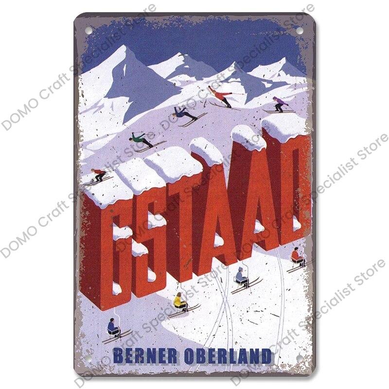 Лыжный спортивный плакат, винтажная металлическая табличка, знаки, горные лыжи, красота, металлическая жестяная пластина, ретро настенный декор для лыжного клуба, бара, паба, дома