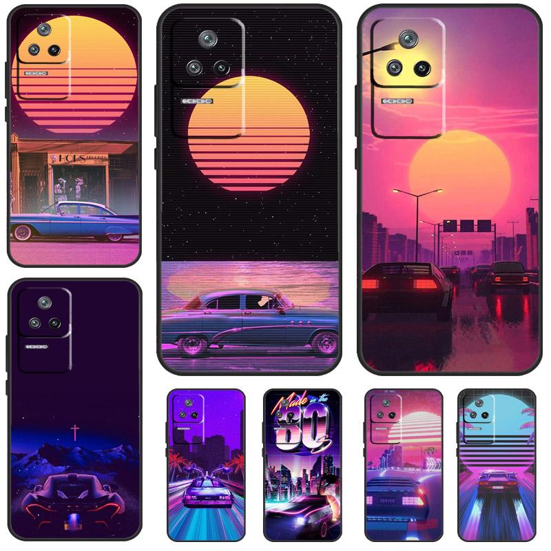 Чехол Synthwave 80s Retro Car для Xiaomi POCO M6 Pro X3 X5 X6 Pro F3 F5 M5s Mi 14 Pro 13 13T 11T 12T 12 Lite