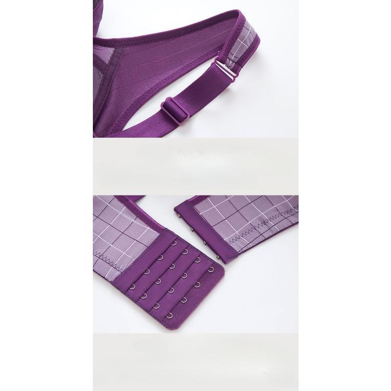 Wire Free Plaid Thin B C 3/4 Cup Women Large Size Bra Adjustable Lace Transparent Gather Push Up Wireless Bras Sexy Lingerie