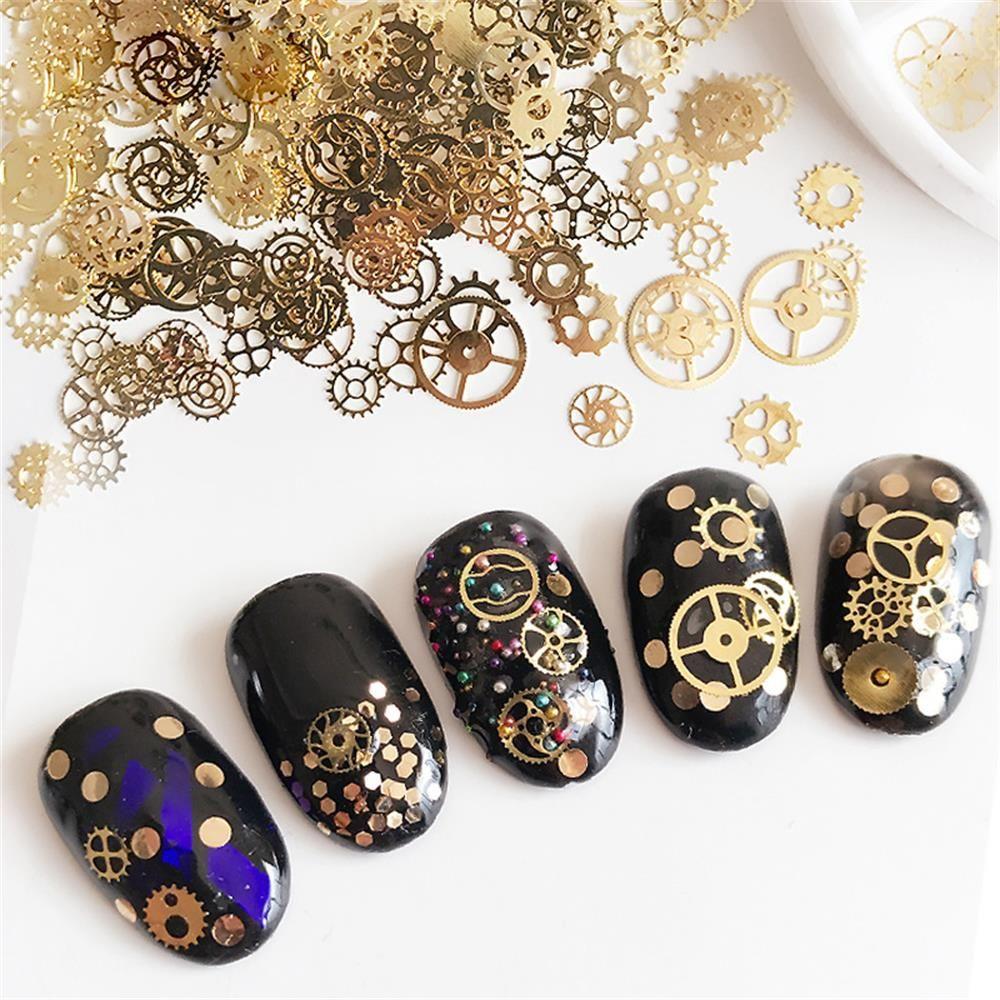 Punk DIY Tips Time Gear 3D Flakes Nail Sequins Manicure Decor Hollow Metallic