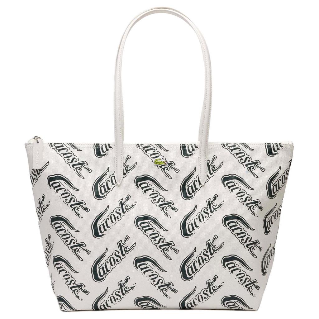 Lacoste Fashionable Versatile PVC Tote Bag Shopping Handbag Shoulder Bag Medium Women tote bags Off-White Dark-Green NF4204CX-F89