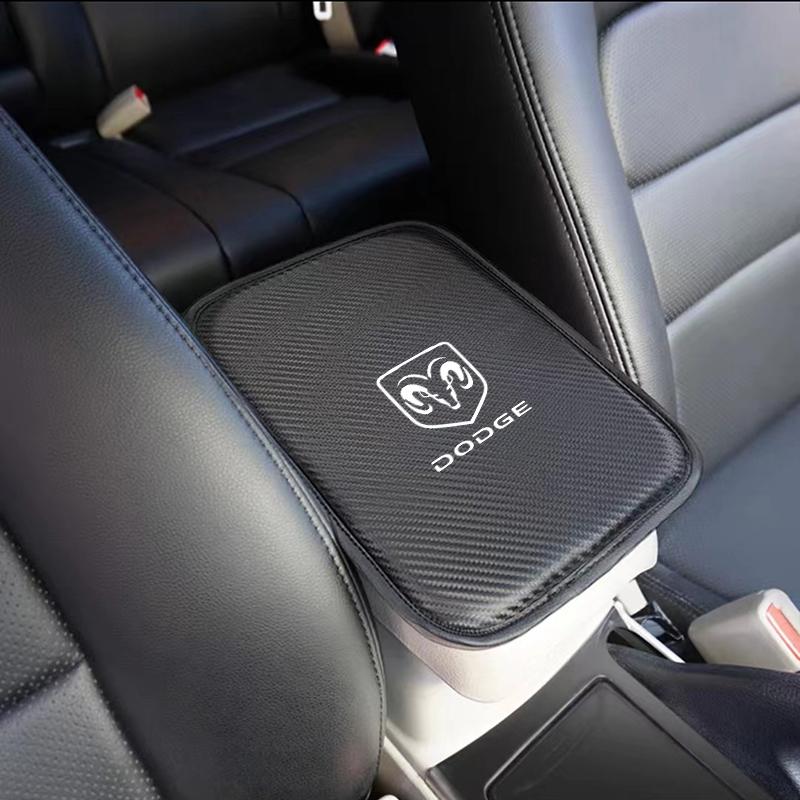 Carbon Fiber Leather Car Console Box Pad Car Armrest Cushion Cover for Dodge Journey Caliber SXT DART Challenger RAM Charger Avengr Accessories