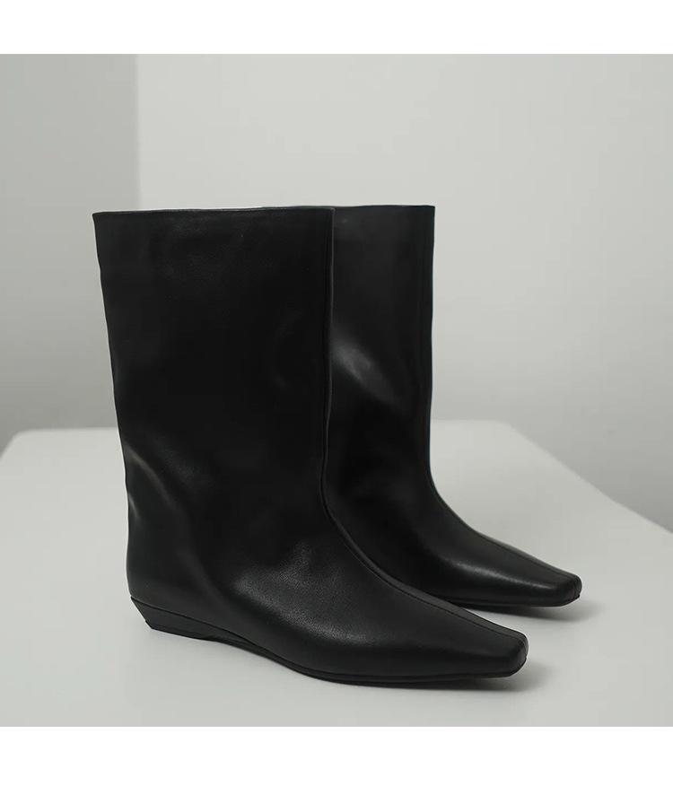 Версия из коровьей кожи~ осенне-зимние новые ретро ботильоны на танкетке со средним голенищем и свободным голенищем, рыцарские сапоги-трубы, универсальные кожаные короткие ботинки для женщин