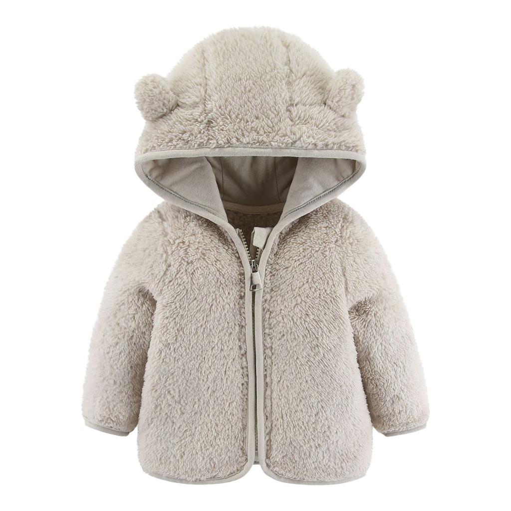 Kids Fashion Casual Long Sleeve Plush Top Solid Color Children Hooded Outerwear