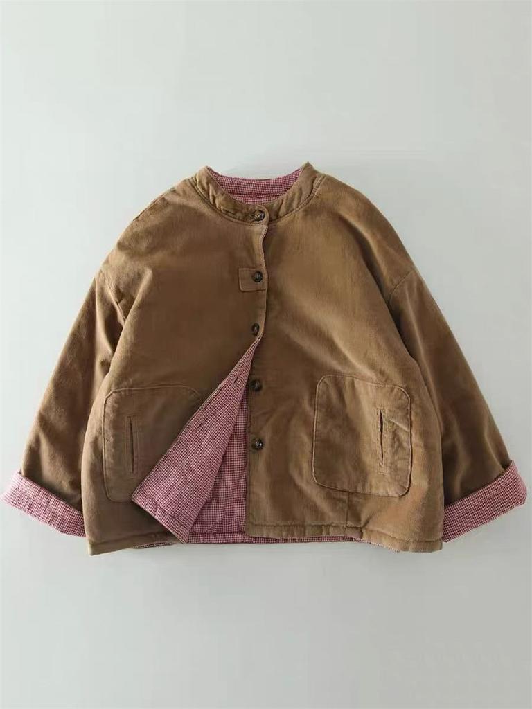 Johnature Зимняя ретро вельветовая куртка двусторонняя теплая женская свободная хлопковая повседневная лоскутная куртка