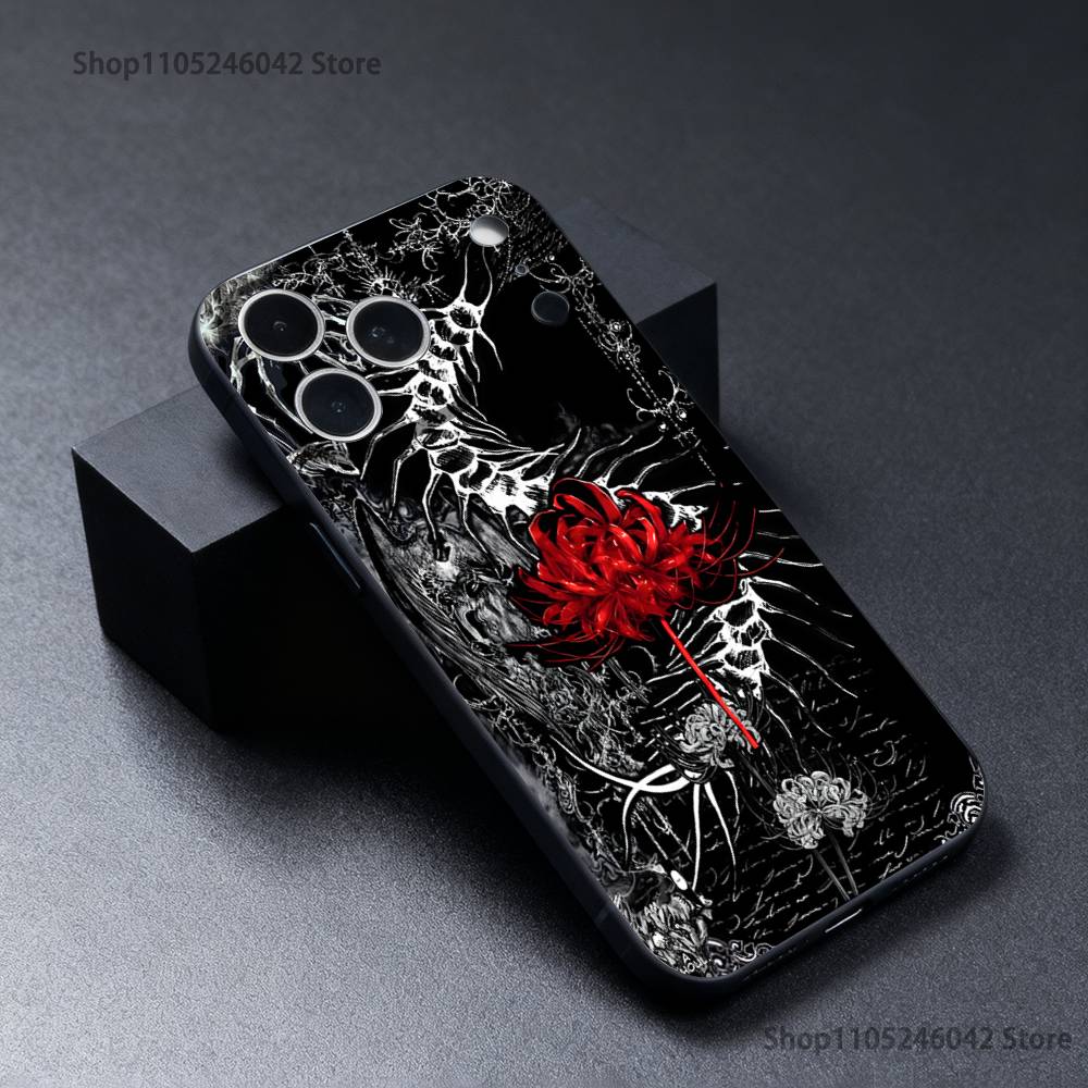 Гуль Алый Паук Лилия Токио Износостойкий Чехол Для Телефона Для iPhone 17,16,15,14,13,12,11,Pro,XS,Max,XR,Plus,E,SE4 Черный Мягкий Чехол