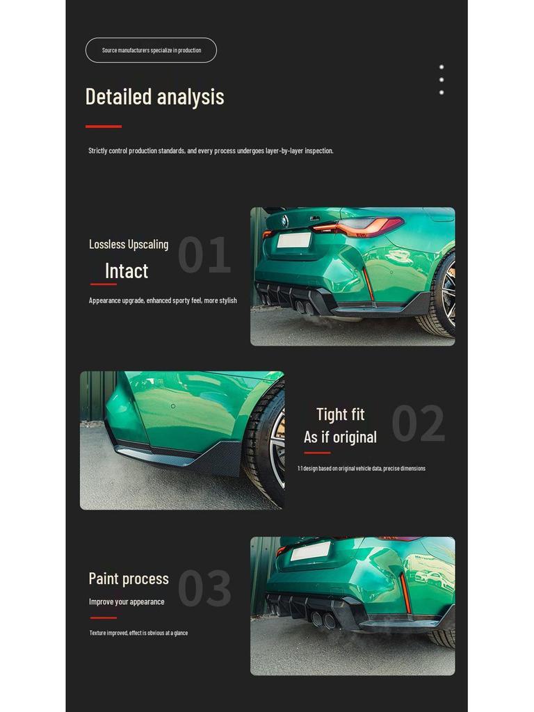 Compatible with 2020-2025 BMW M3, M4, MP rear bumper corner modification and G80/G82 rear bumper spoiler.