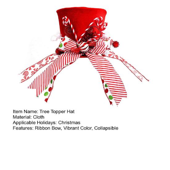 Christmas Tree Topper Hat Collapsible Top Formal Hat with Striped Ribbon