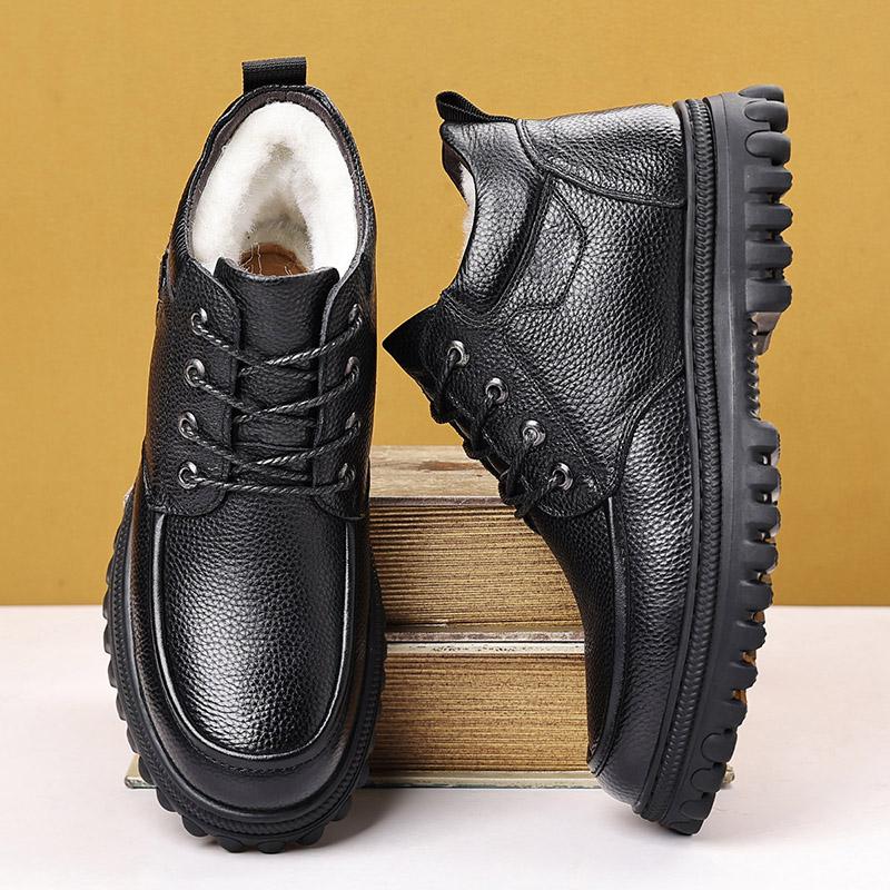 New Winter Genuine Leather Flat Designer Snow Boot Men Fashion Outdoor Cotton Shoes Antiskid Walking Office Business Ankle Boots