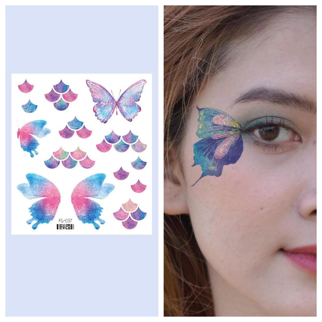 12/1 Sheets Gradient Glitter Temporary Butterfly Facial Tattoos Costume Party Face Tattoos For Women/Girls Waterproof But Easy Remove Tattoos