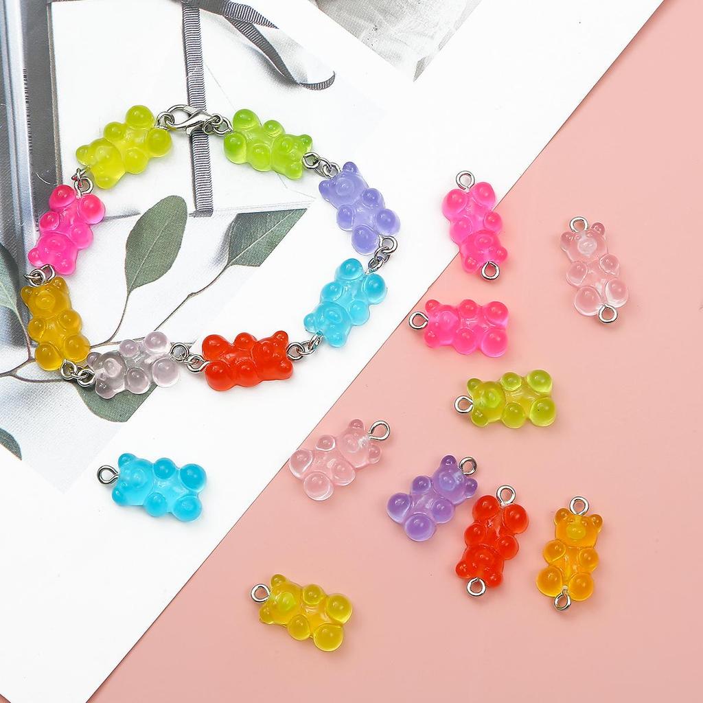 10pcs Resin Candy Color Bear Charms Pendant Beads for Necklace Bracelet Jewelry Making