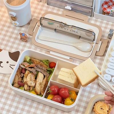 Ланч-бокс Bento Kawaii для девочек, портативный пластиковый ящик для пикника для школьников с отсеком для микроволновки, контейнер для хранения продуктов