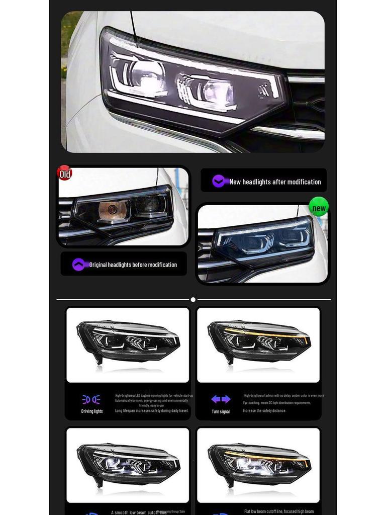 Compatible 19-22 Volkswagen Tayron Headlight Assembly - LED Projector with Daytime Running Lights & Flowing Turn Signals