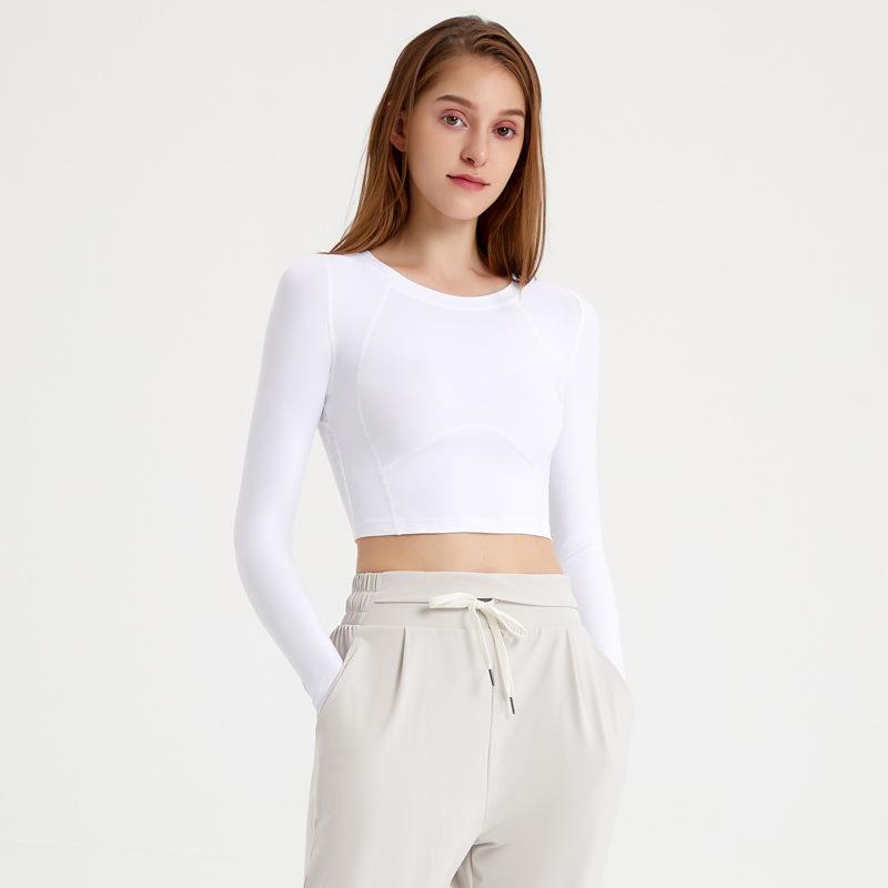 Осенний женский укороченный топ для йоги из какао-сетки с длинными рукавами