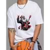 Christmas Rock Santa Claus T Shirt White Rock and Roll Santa with Guitar Print for Holiday Party and Christmas Celebration
