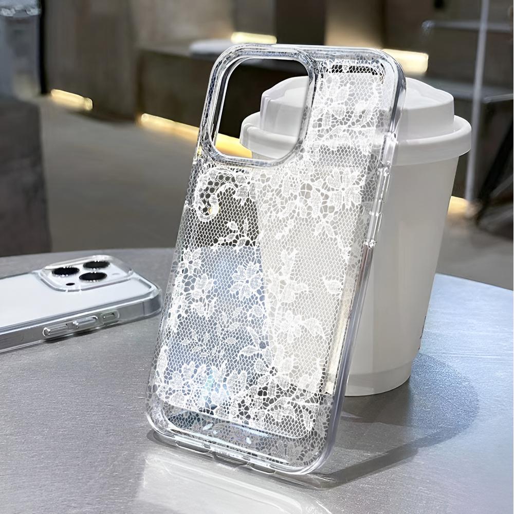 Чехол для iPhone 12 Pro Max Силиконовый белый кружевной Чехол для iPhone Air 15 14 13 17 11 16 Plus Мягкий Чехол Funda