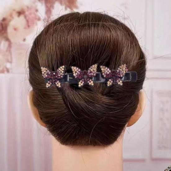 4 шт. заколки для волос в виде бабочек со стразами, для задней части головы, для плетения, зажим для волос, двухслойные заколки, женские, для девочек, аксессуары для волос, подарок на день рождения, на Рождество