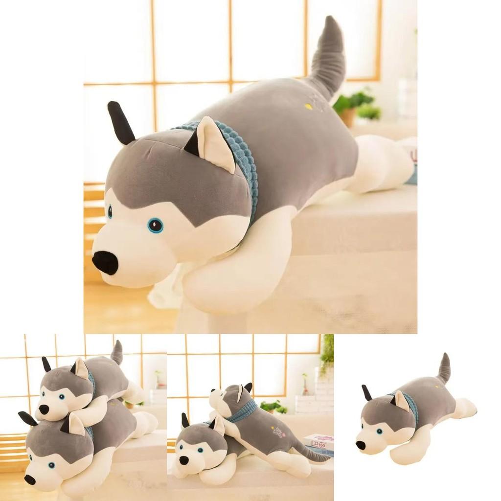 Cute Gray Lying Posture Husky Plush Doll Toy For Cuddly Play And Collection