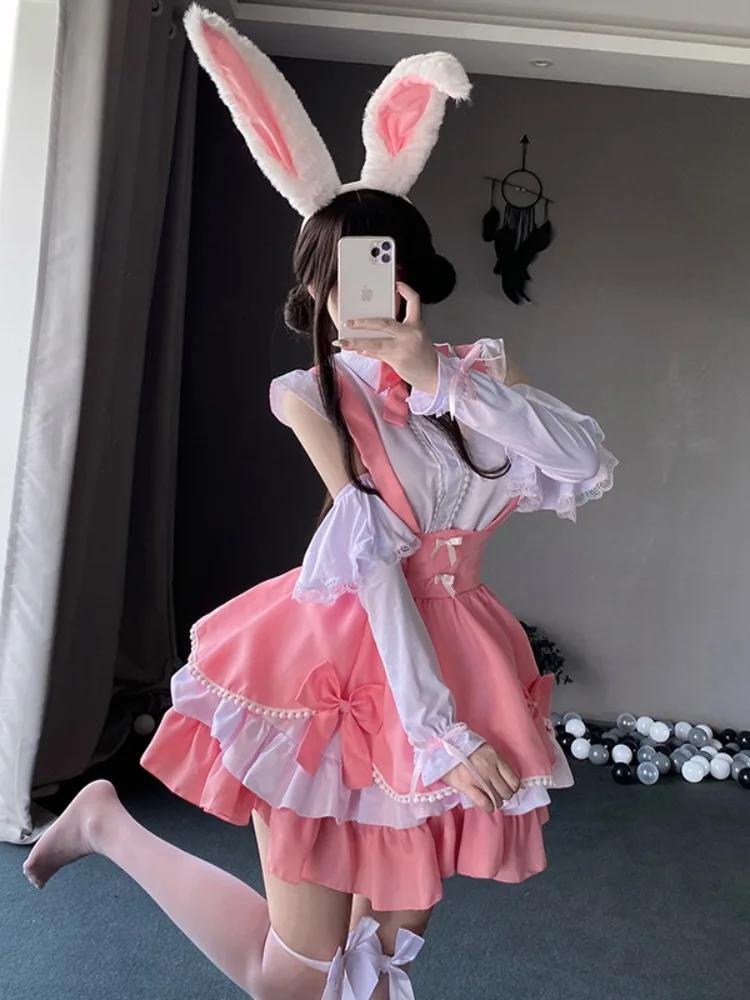 Классическая форма горничной розовая новогодняя милая лолита костюмы короткая юбка летнее платье Y2K принцесса фантастический сказочный наряд
