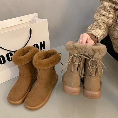 Женские зимние ботинки на платформе, ботильоны из искусственной замши на шнуровке, с меховой подкладкой, теплые, нескользящие, удобные, пушистые, короткие ботинки для ходьбы для женщин