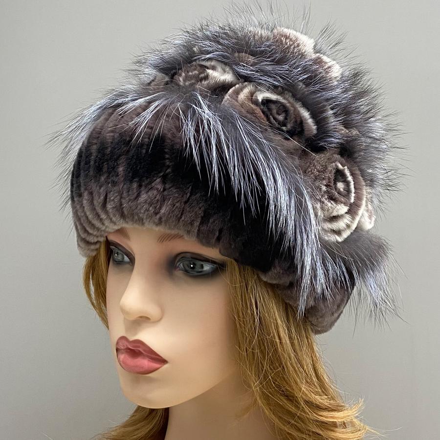 Цветочная меховая шапка из кролика Зимняя женская модная стильная теплая шапка из натурального меха