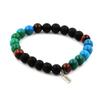 Stones and Minerals. Red Tiger Eye + Chrysocolla + Matte Black Onyx Pearl Bracelet 8 Made In France.