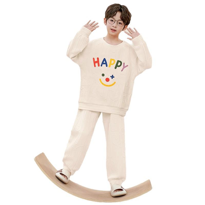 Kids Flannel Pajamas Set Boys Girls Warm Long Sleeve Top And Pants Sleepwear Winter Home Nightwear