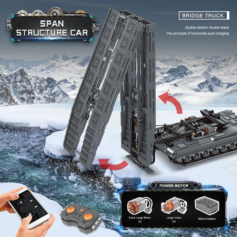 MOULD KING 20002 Technical Remote Control Military Tank Building Blocks Armored Vehicle Bridge Layer Structure Car Bricks Toys